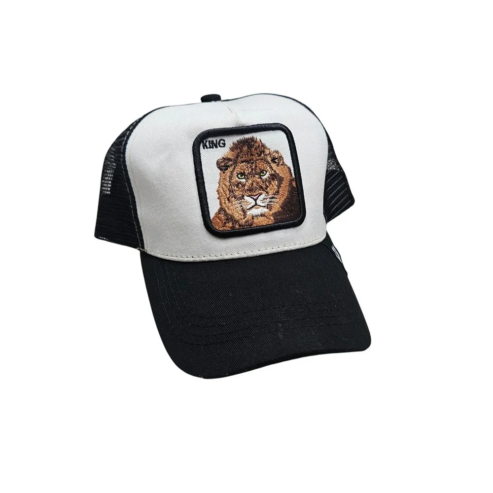 Goorin Bros Trucker Hat Unisex OSFM Black White Lion King Patch Mesh Snapback